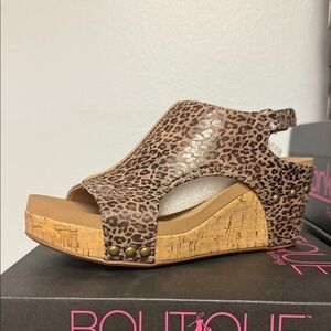 Corkys Brown Leopard Wedge Sandals